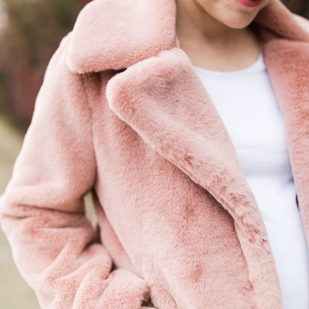 1.STATE Pink Faux Fur Jacket